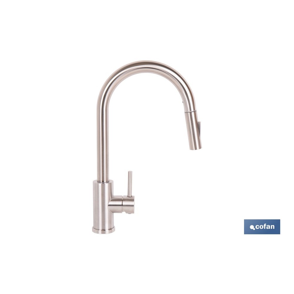 GRIFO DE COCINA DE ACERO INOX. CON MANGUERA EXTENSIBLE Y 2 FUNCIONES 400 X 220 X 54 MM