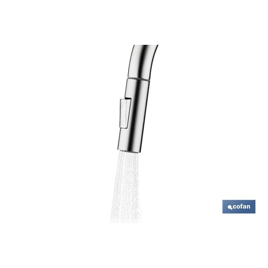 GRIFO DE COCINA ANTRACITA DE ACERO INOX. CON MANGUERA EXTENSIBLE Y 2 FUNCIONES 400 X 220 X 54 MM