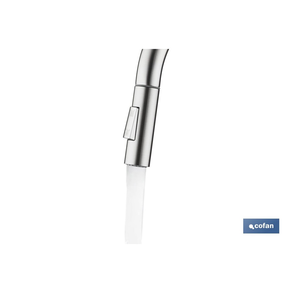 GRIFO DE COCINA ANTRACITA DE ACERO INOX. CON MANGUERA EXTENSIBLE Y 2 FUNCIONES 400 X 220 X 54 MM