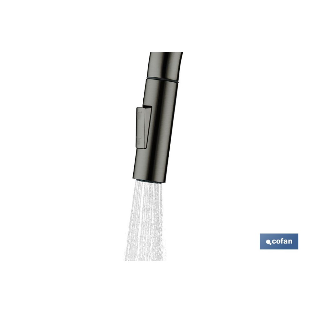 GRIFO DE COCINA DE ACERO NEGRO CON MANGUERA EXTENSIBLE Y 2 FUNCIONES 390 X 250 X 54 MM