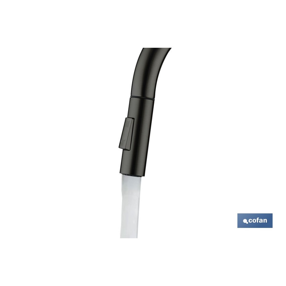 GRIFO DE COCINA DE ACERO NEGRO CON MANGUERA EXTENSIBLE Y 2 FUNCIONES 390 X 250 X 54 MM