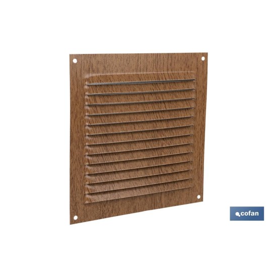 REJILLA DE VENTILACIÓN ALUMINIO MADERA CON MOSQUITERA 15 X 15 CM