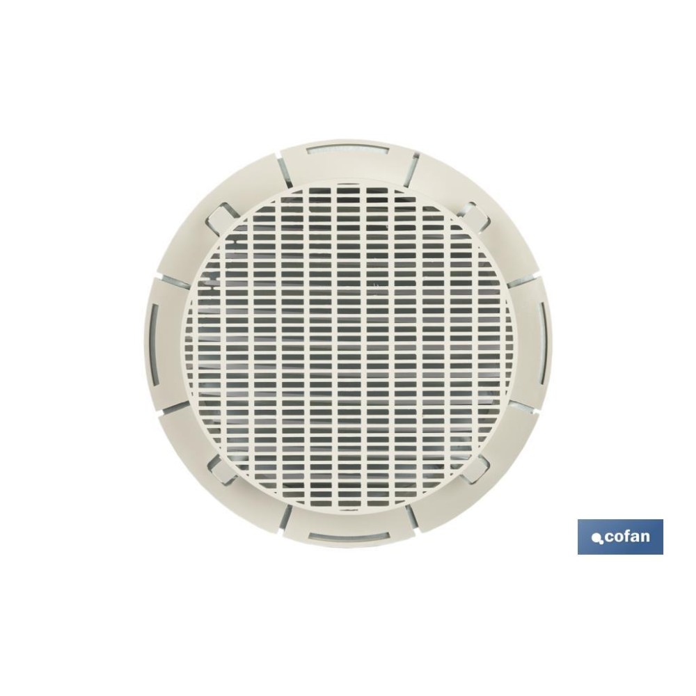 REJILLA DE VENTILACIÓN ALUMINIO-ABS BLANCO PARA EMPOTRAR A TUBO Ø12 CM