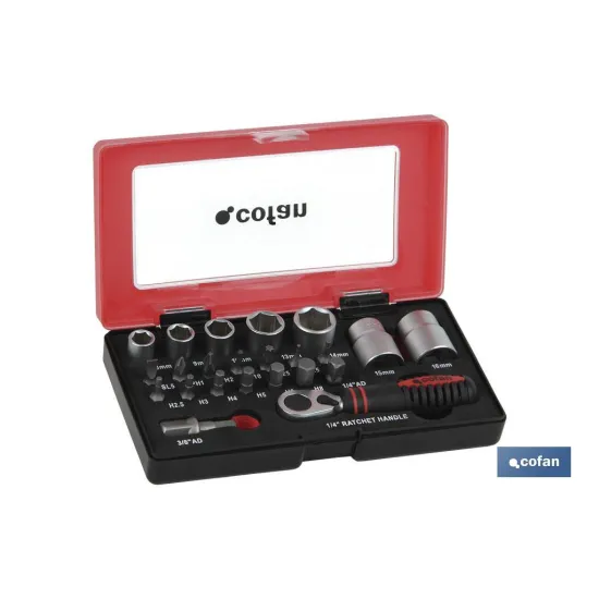 SET MINI CARRACA, VASOS Y PUNTAS 1/4 23 pcs.