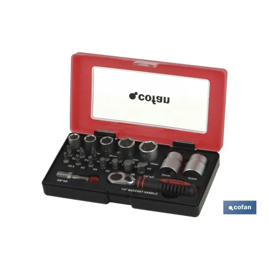 SET MINI CARRACA, VASOS Y PUNTAS 1/4 23 pcs.