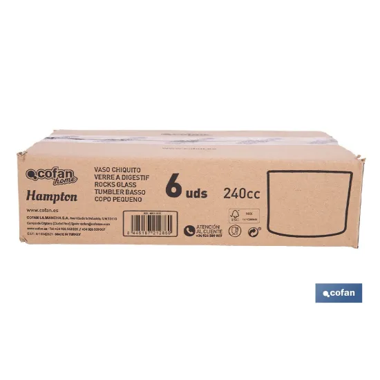 PACK 6 UDS VASO LICOR 24 CL MODELO HAMPTON