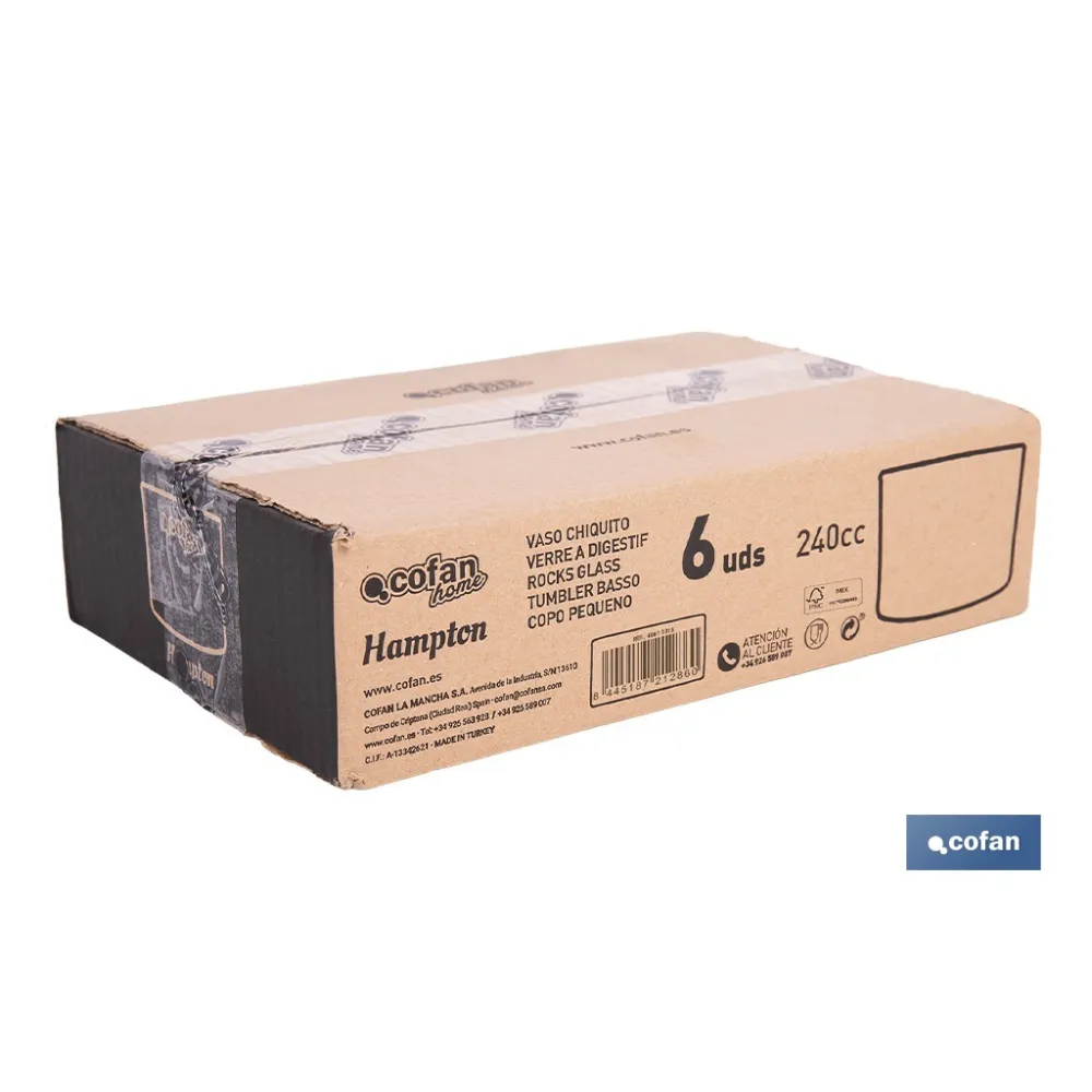 PACK 6 UDS VASO LICOR 24 CL MODELO HAMPTON