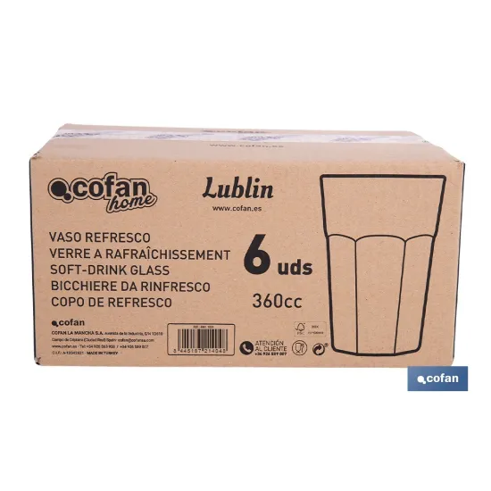 PACK 6 UDS VASO REFRESCO 36 CL MODELO LUBLIN