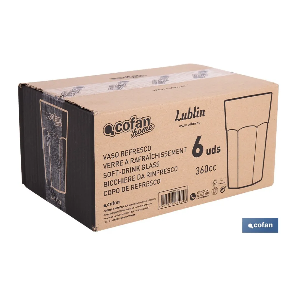 PACK 6 UDS VASO REFRESCO 36 CL MODELO LUBLIN