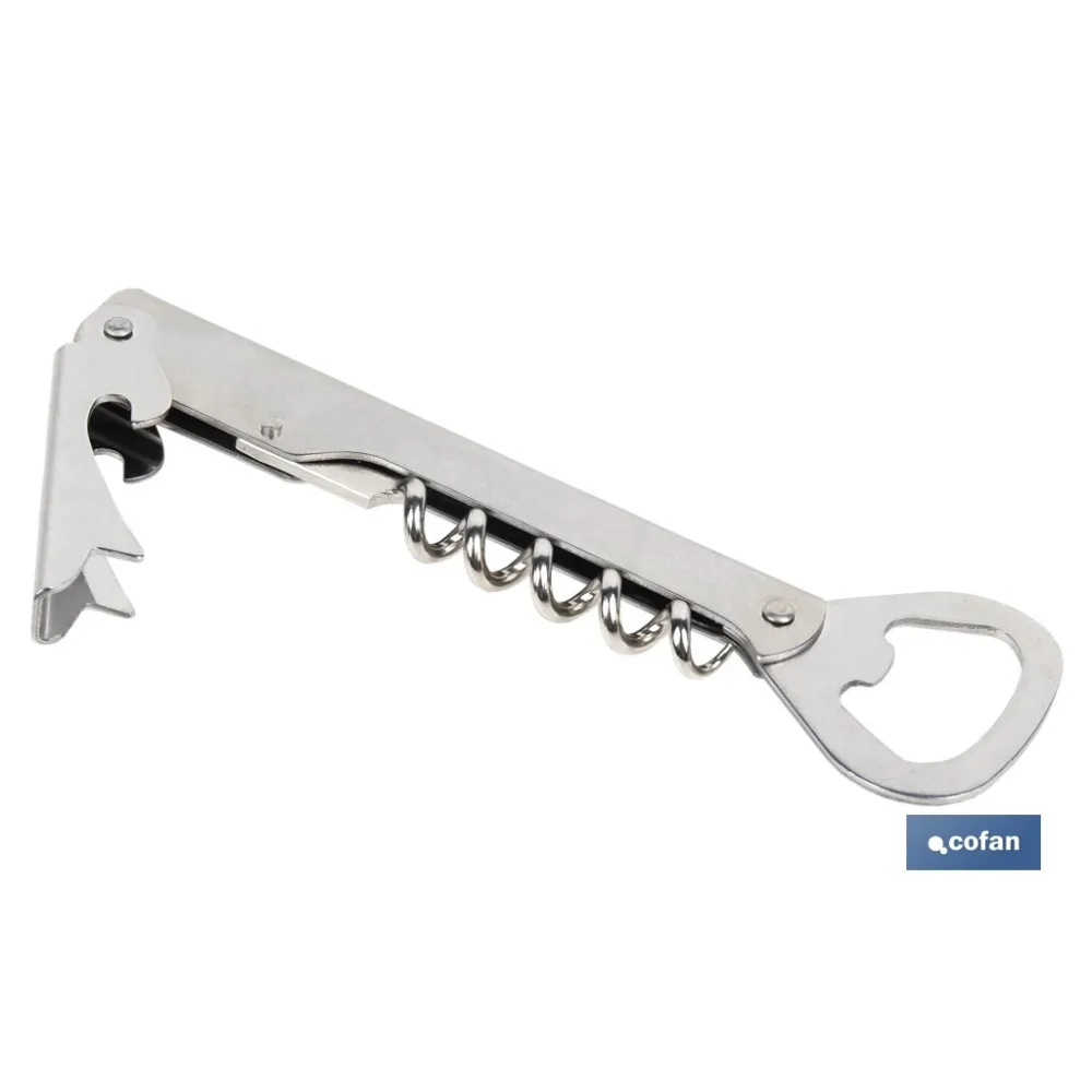 SACACORCHOS DE ACERO INOXIDABLE CON ABRIDOR 14 CM