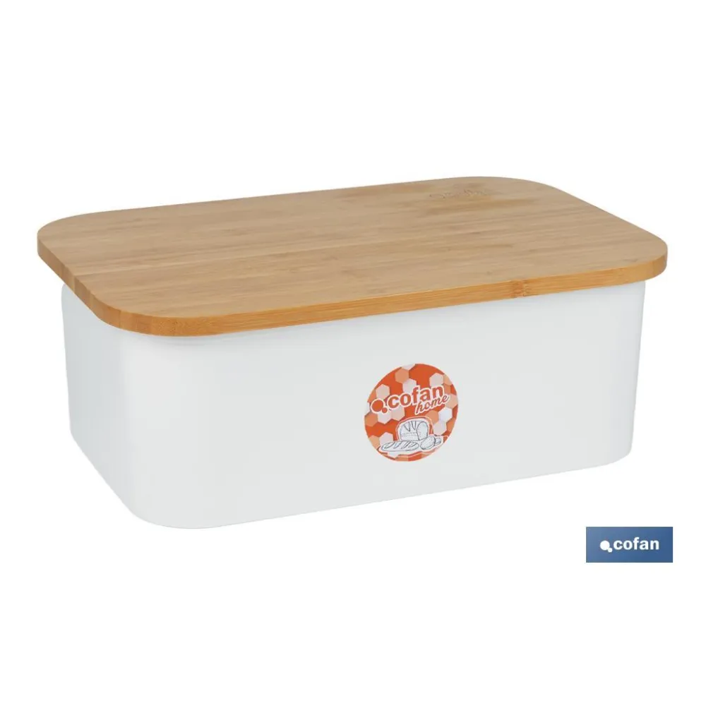 PANERA CON TAPA DE BAMBÚ COLOR BLANCO/MADERA 36 X 24 X13 CM