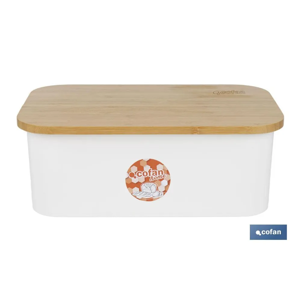 PANERA CON TAPA DE BAMBÚ COLOR BLANCO/MADERA 36 X 24 X13 CM