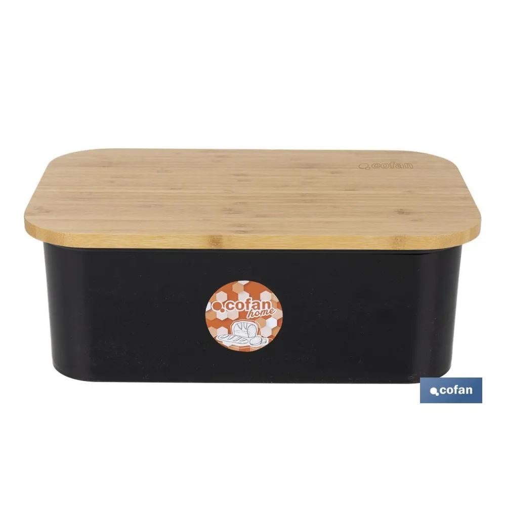 PANERA CON TAPA DE BAMBÚ COLOR NEGRO/MADERA 36 X 24 X13 CM