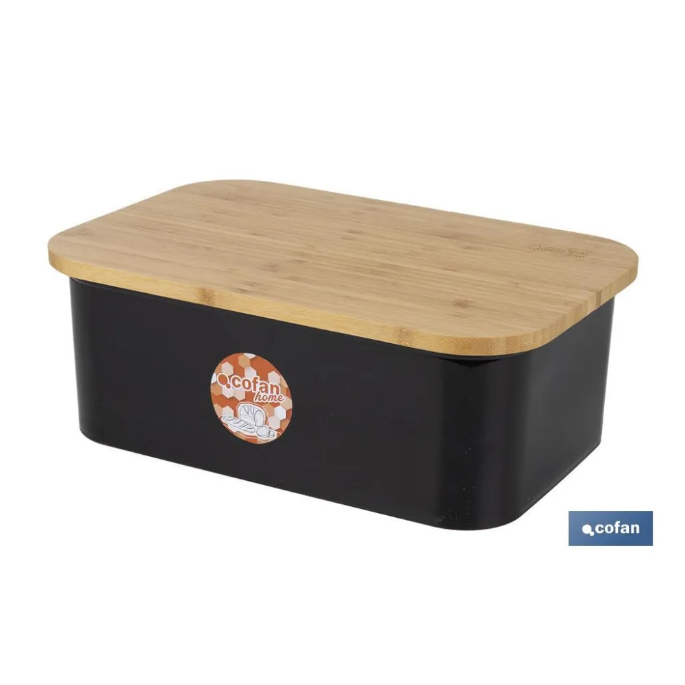 PANERA CON TAPA DE BAMBÚ COLOR NEGRO/MADERA 36 X 24 X13 CM