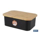 PANERA CON TAPA DE BAMBÚ COLOR NEGRO/MADERA 36 X 24 X13 CM