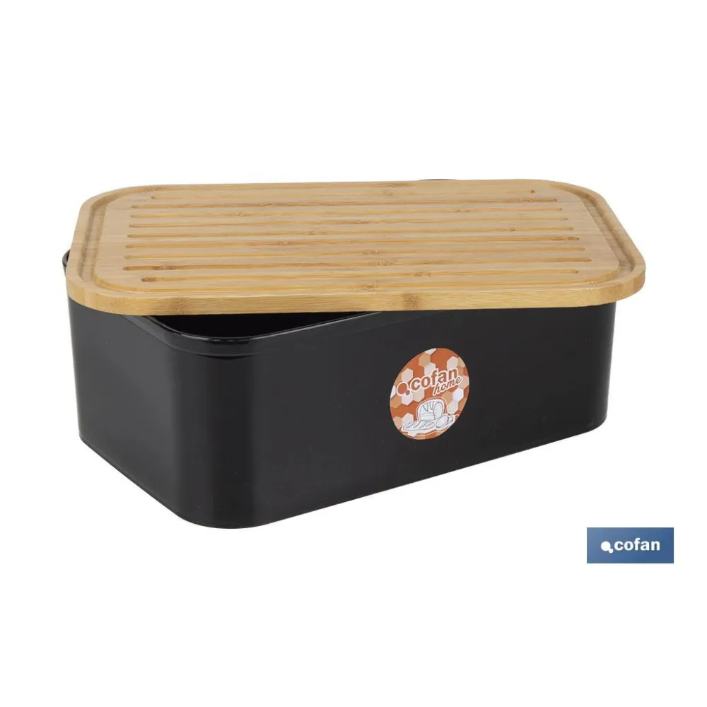 PANERA CON TAPA DE BAMBÚ COLOR NEGRO/MADERA 36 X 24 X13 CM