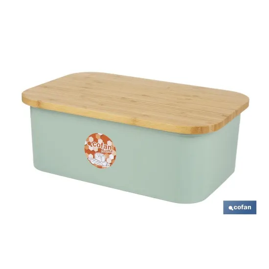 PANERA CON TAPA DE BAMBÚ COLOR VERDE/MADERA 36 X 24 X13 CM