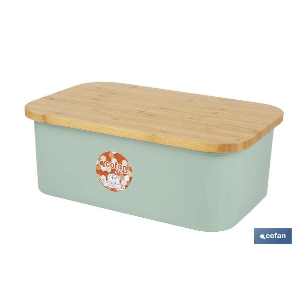 PANERA CON TAPA DE BAMBÚ COLOR VERDE/MADERA 36 X 24 X13 CM