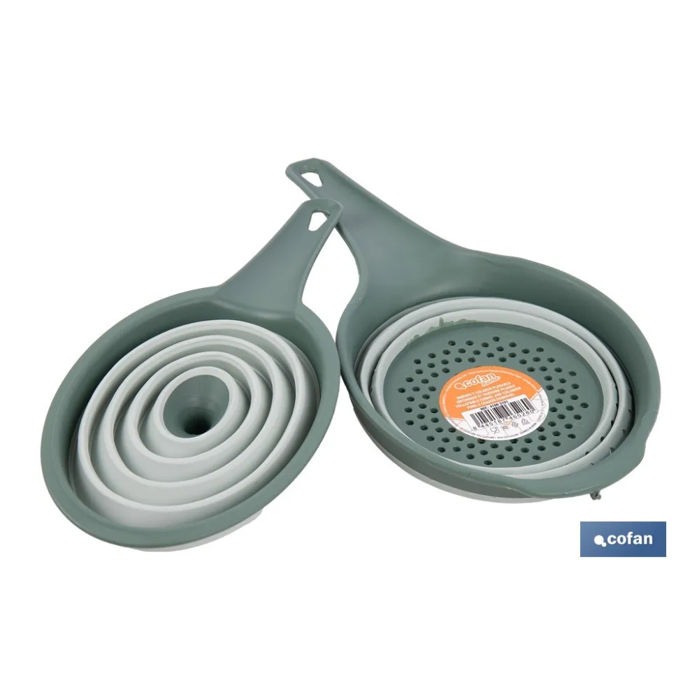 PACK DE EMBUDO Y COLADOR PLEGABLE VERDES