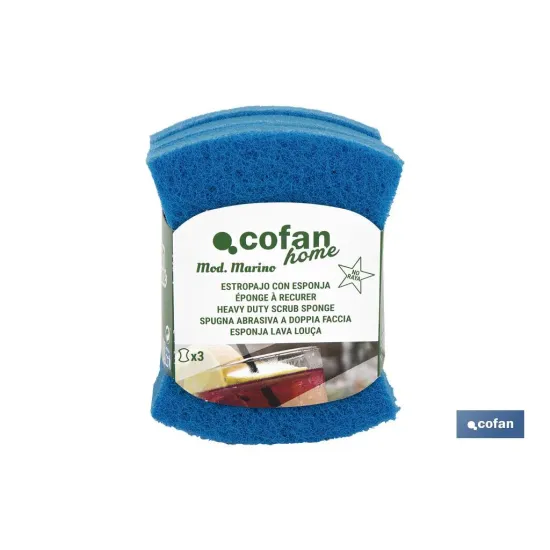 PACK DE 3 ESTROPAJOS AZULES CON ESPONJA