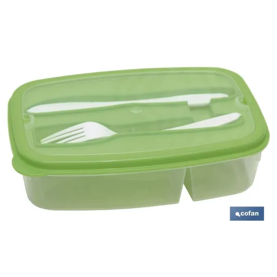 FIAMBRERA VERDE RECTANGULAR CON CUBIERTOS 1,5 L