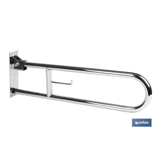 BARRA ABATIBLE PARA APOYO CON ACCESORIO DE PAPEL HIGIENICO 74 cm