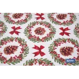 ROLLO DE MANTEL RESINADO ANTIMANCHAS LAZOS Y PIÑAS 75% ALGODÓN 25% POLIÉSTER 1,40 X 15 M