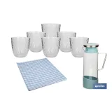 PACK DE JARRA TIERRA,SET DE VASOS DE AGUA Y MANTEL 1.40 X 1.40 CM