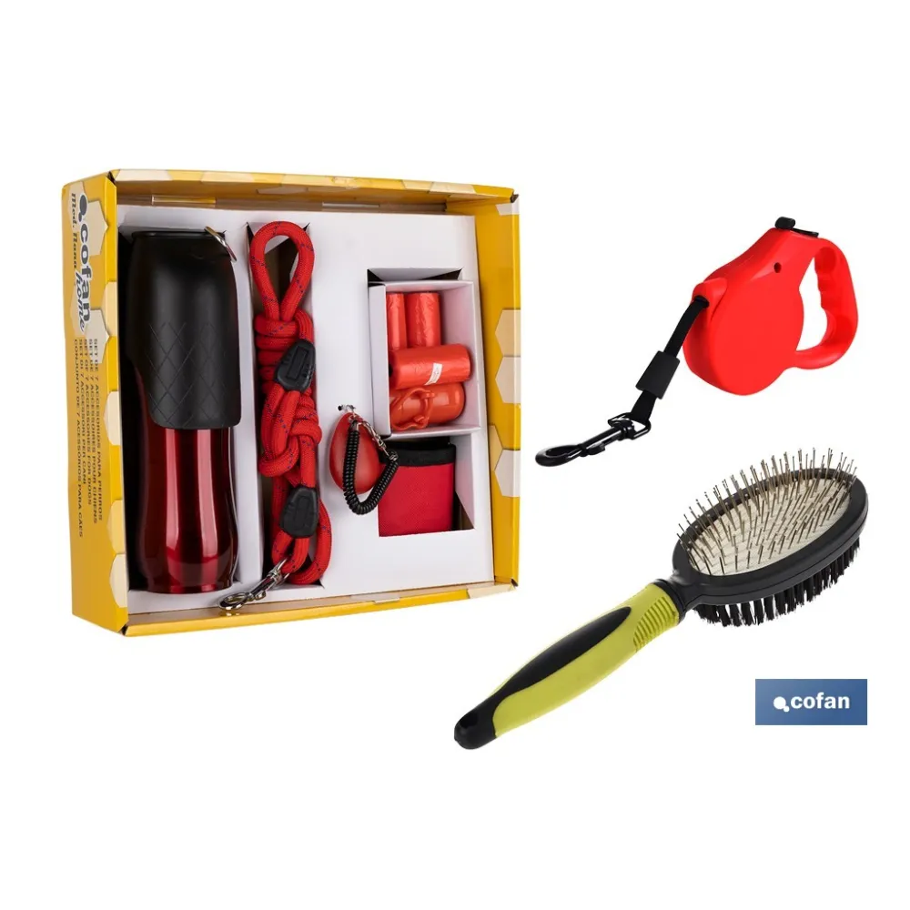PACK DE ACCESORIOS DE PERROS, CORREA EXTENSIBLE PERROS Y PEINE DOBLE CARA MASCOTAS