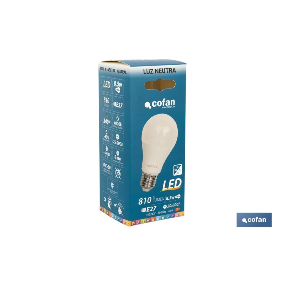 BOMBILLA CLASIC SENSOR LUZ E27 9.5W 806LM 4000K