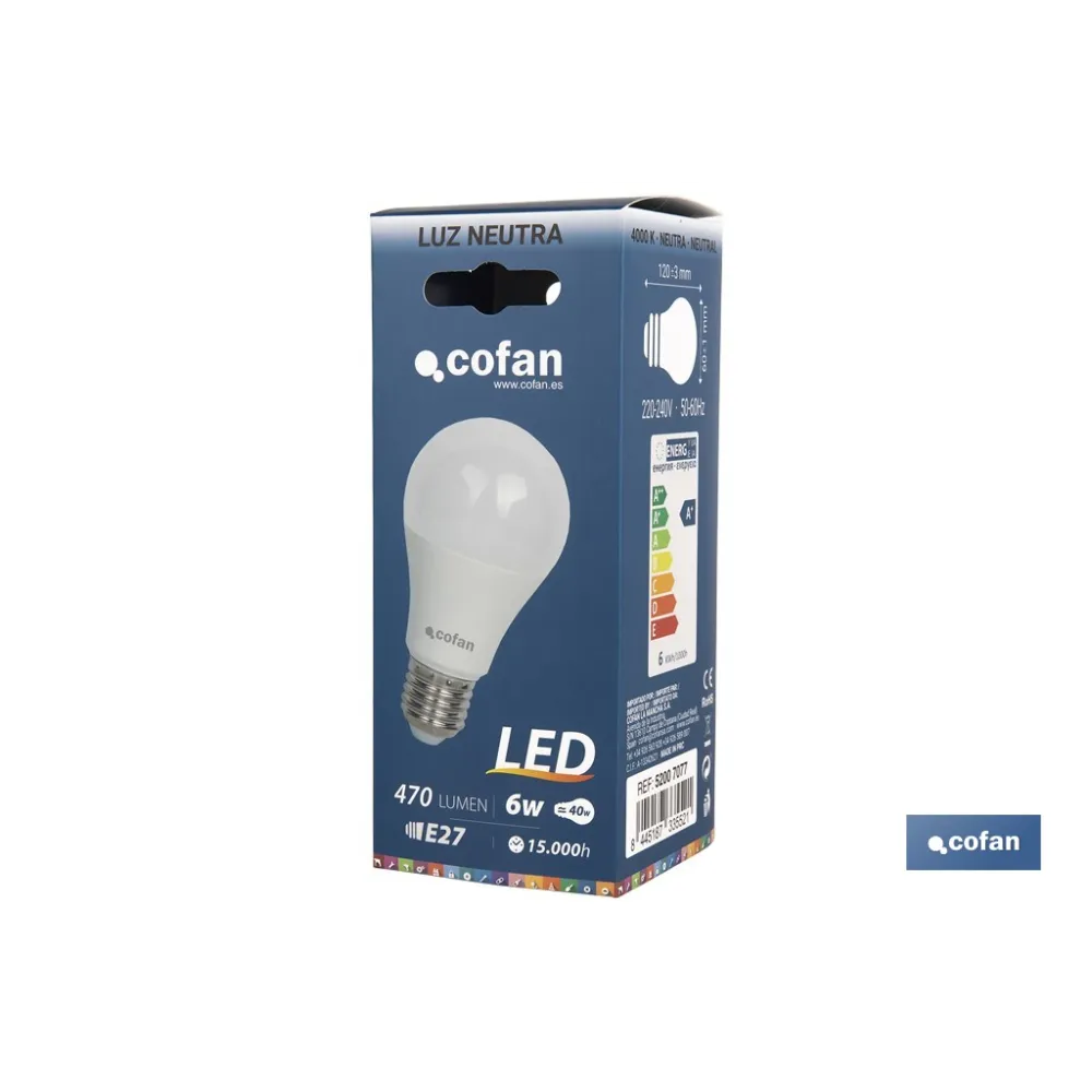 BOMBILLA LED 6W CLASIC 240º 470LM 4000K