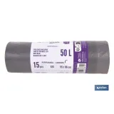BOLSAS DE BASURA PERFUMADAS A LAVANDA CON AUTOCIERRE 55 X 86 CM G. 75 COLOR GRIS 15 UDS. 50 L