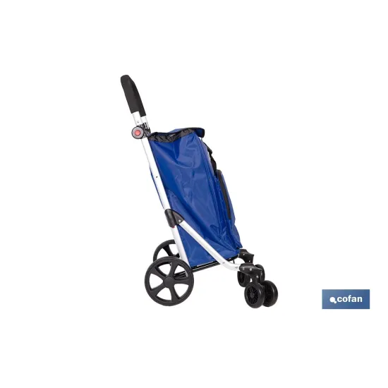 CARRO DE LA COMPRA AZUL MARINO ABATIBLE DE ALUMINIO CON 6 RUEDAS GIRATORIAS 53 L