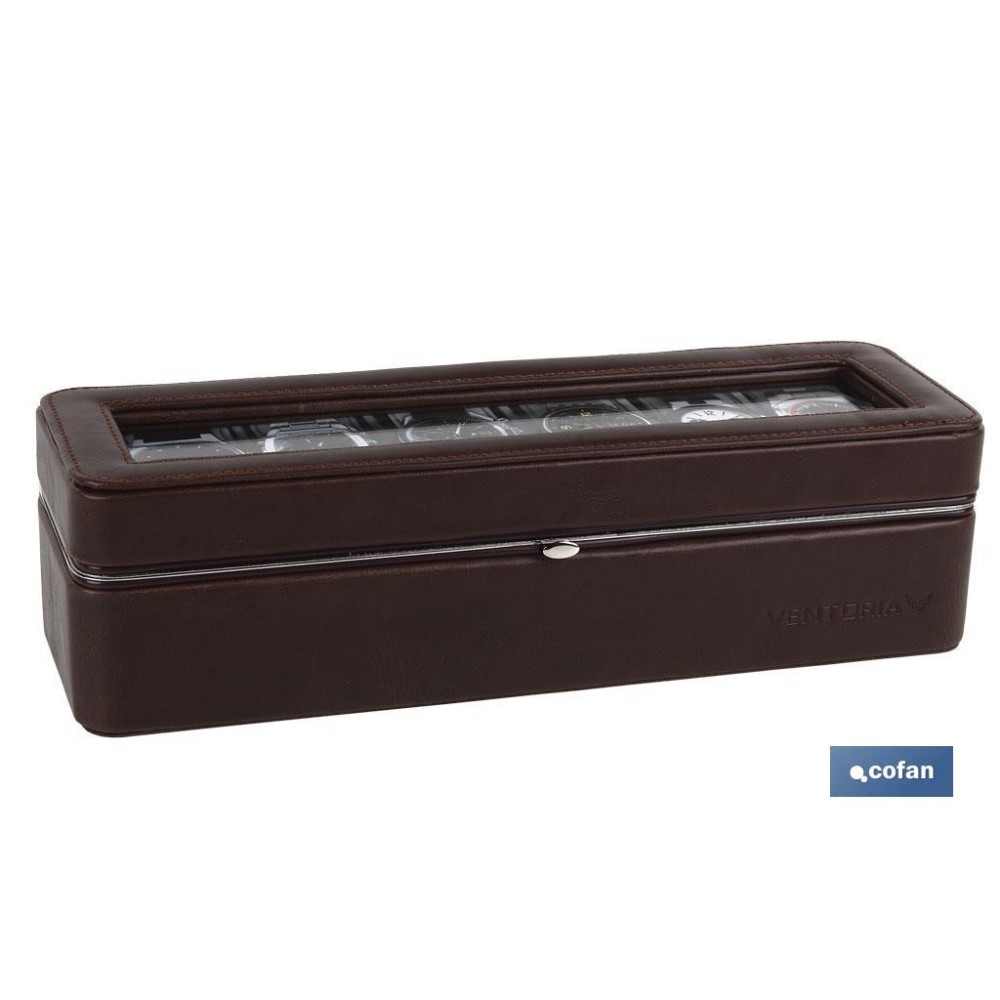 CAJA GUARDA RELOJES 6 UDS PIEL MARRÓN