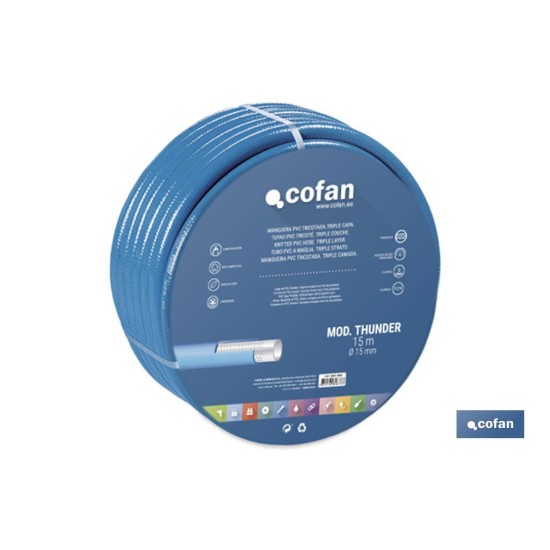 MANGUERA PVC MODELO THUNDER 3C TRICOTADA Ø15X15 m