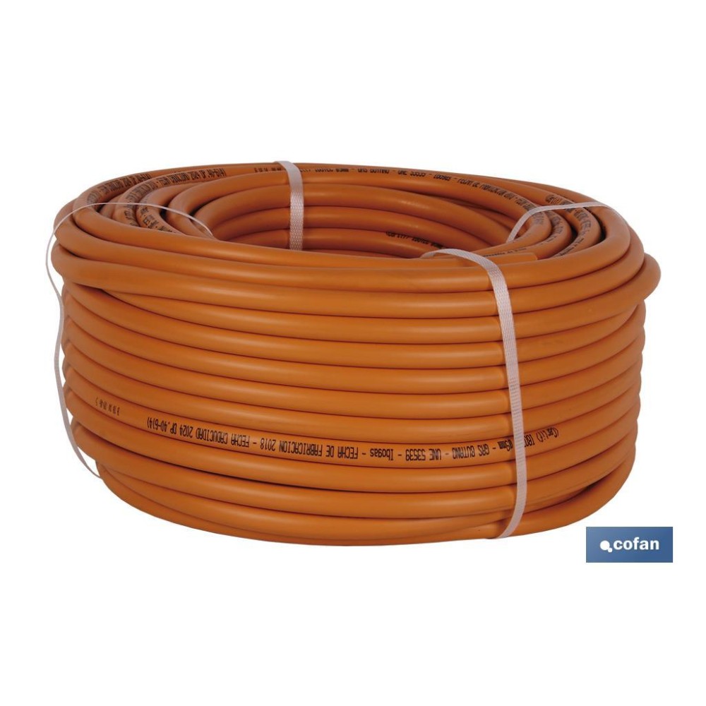 TUBO GAS FLEXIBLE NARANJA UNE 53539 Ø9x60 m