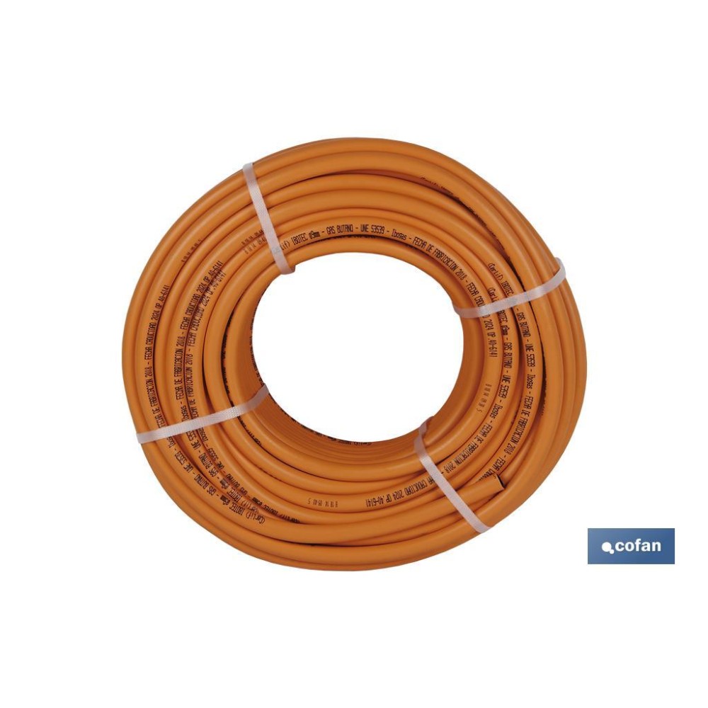 TUBO GAS FLEXIBLE NARANJA UNE 53539 Ø9x60 m