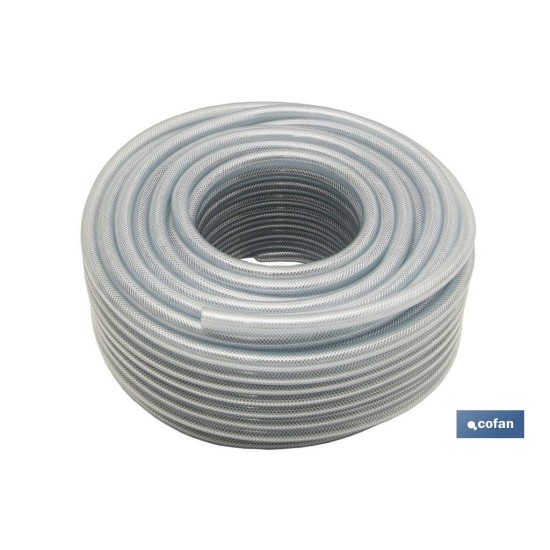 MANGUERA PVC CRISTAL C/REFUERZO 19x26mm/50m
