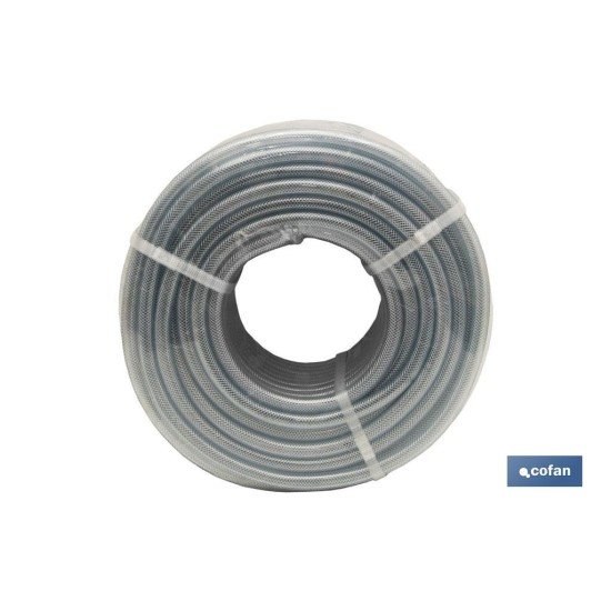 MANGUERA PVC CRISTAL C/REFUERZO 19x26mm/50m