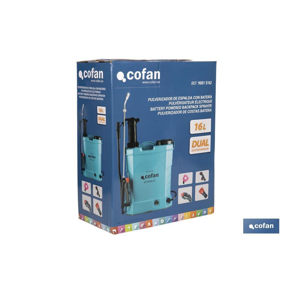 PULVERIZADOR DE ESPALDA 16 L DUAL - ELÉCTRICO/MANUAL Li-ion 12 V 8.0 Ah