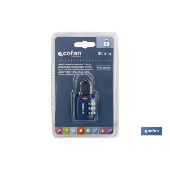 CANDADO COMBINACIÓN EQUIPAJE TSA 3 DÍGITOS 30 MM