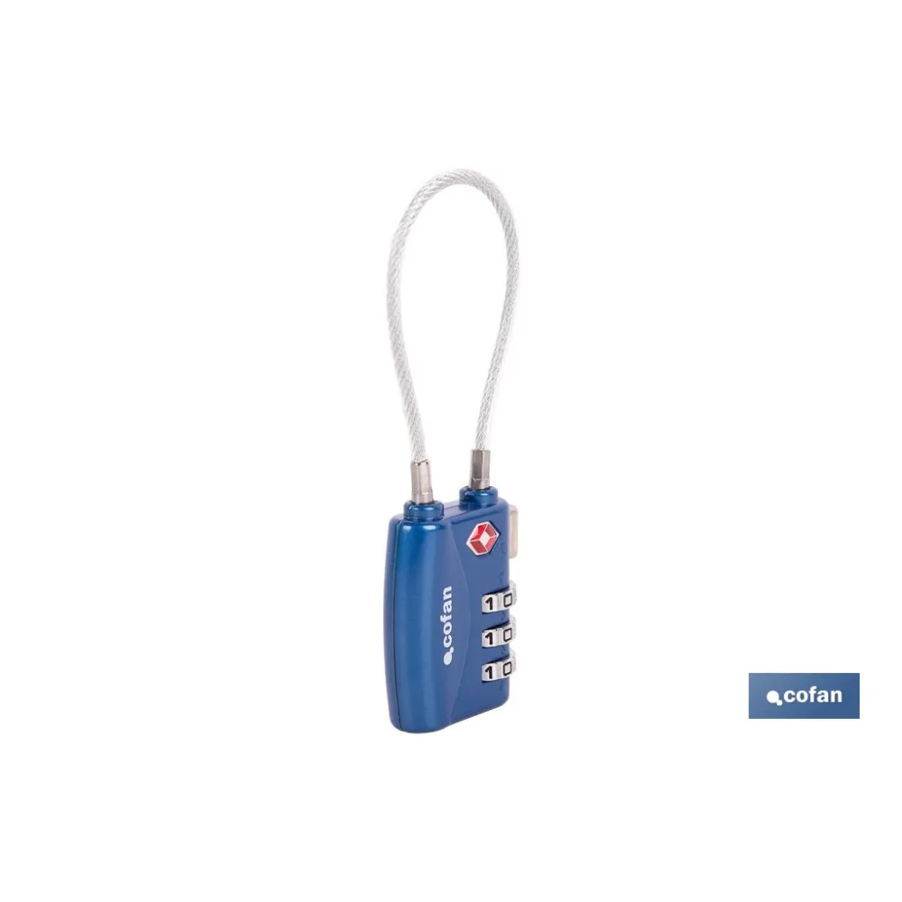 CANDADO COMBINACIÓN EQUIPAJE TSA CABLE 3 DÍGITOS 30 MM