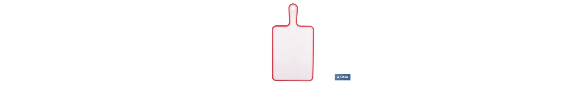 Tabla de corte antideslizante con mango ergonómico | Materiales: PP + TPE | Color: blanco con borde rojo | Disponible en difere