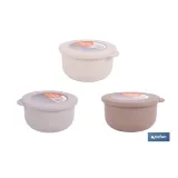 Set de 3 recipientes redondos con tapa | Capacidad: 100 ml, 250 ml, 500 ml | Material: PP + TPE | Colores aleatorios gris, marr