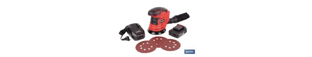Lijadora orbital a batería | Velocidad de 10.000 rpm | Almohadilla de Ø125 mm con sistema de fijación por velcro | Disponible c