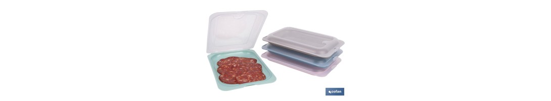 Pack de 4 fiambreras portaembutidos apilables | Tapa transparente | Conservación de alimentos | Medidas: 25 x 17 x 3 cm