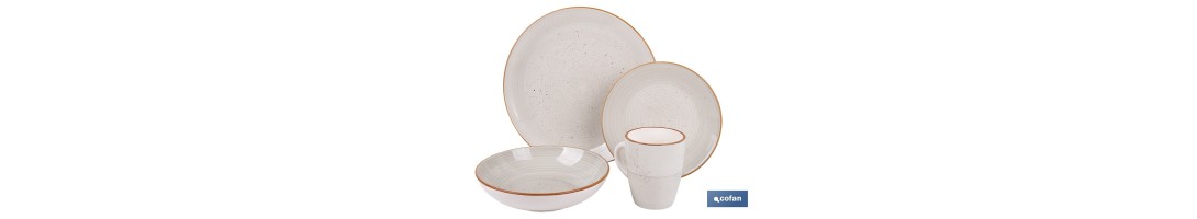 Vajilla de cerámica color beige pintada a mano | Set de 16 piezas | Apta para lavavajillas, microondas y horno