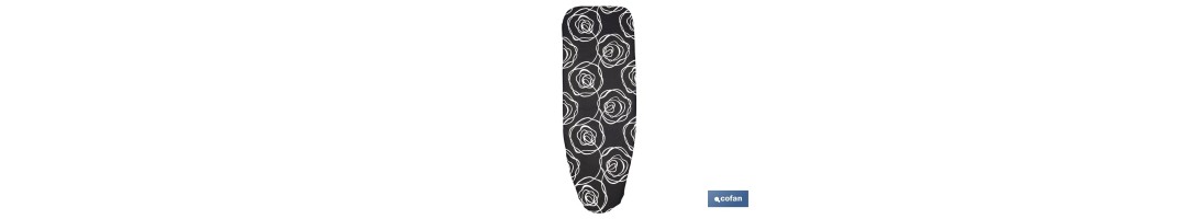 Funda acolchada para tabla de planchar | Tamaño universal con 3 capas | Estampado de rosas negras | Material: 100 % algodón | R