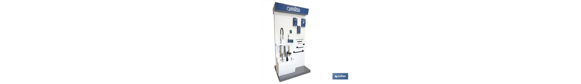 Expositor de Madera con Grifería y Accesorios de Baño | Incluye 32