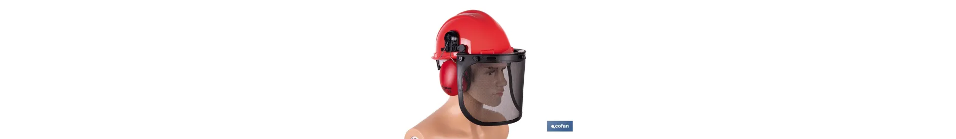 Kit forestal 4 en 1: casco rojo con protección de rostro y oídos. Protección triple certificada.